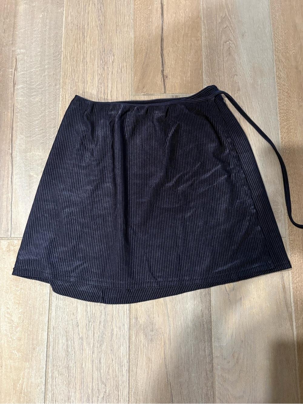 Black Ribbed Swimsuit Coverup Wrap Skirt - Women